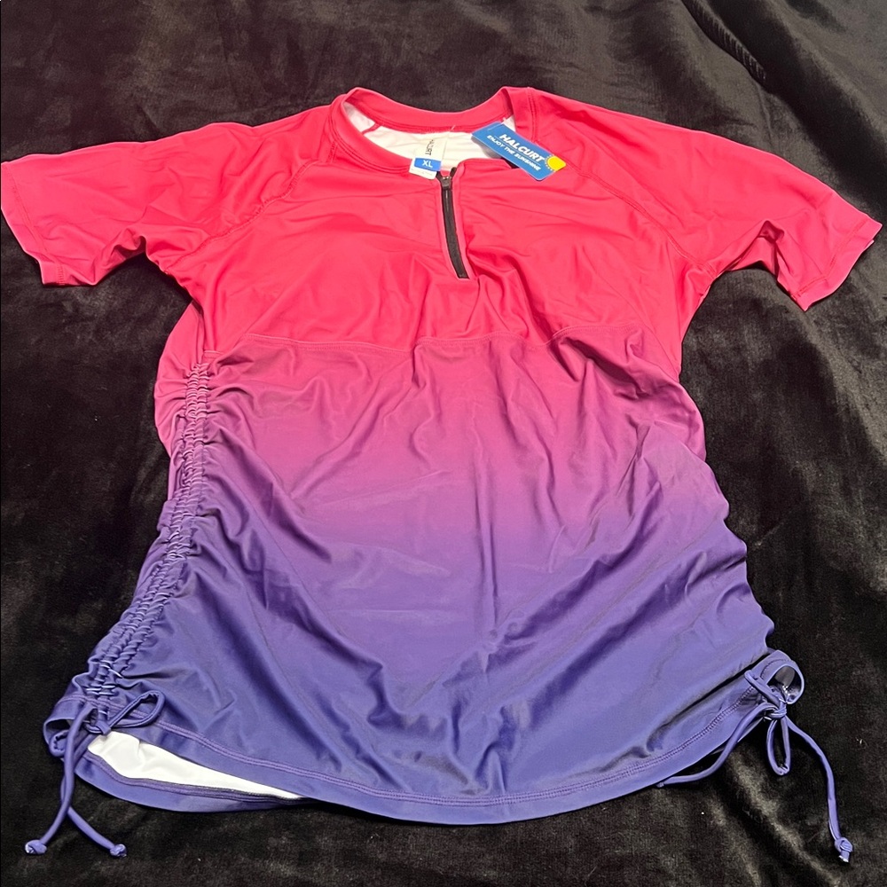 Pink and Purple Ombre Rash Guard with built in bra size XL